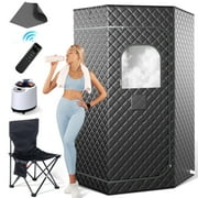 Portable Sauna Tent for Home, Novashion Personal Steam Sauna Box, with 3L\u00261200W Steamer, 15 Levels Heating, 60 Minutes Timer, Chair, Remote Control, Grey